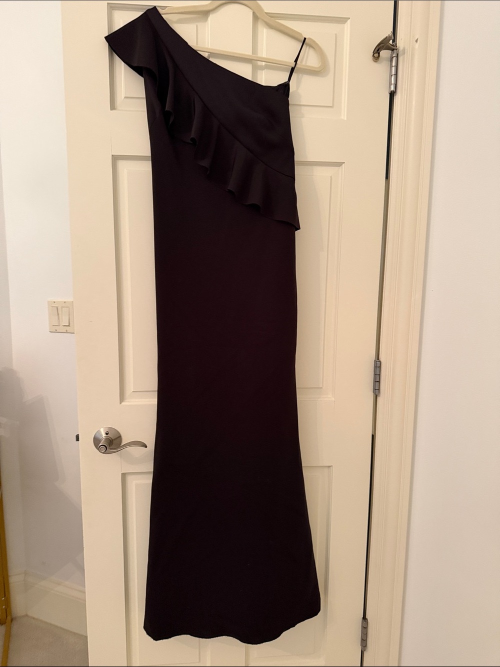 One-Shoulder Black Ruffle Gown